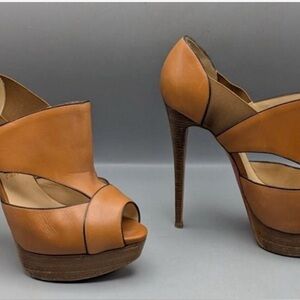 Pre-owned Brown Leather Pitou Cutout Pumps Size 38.5